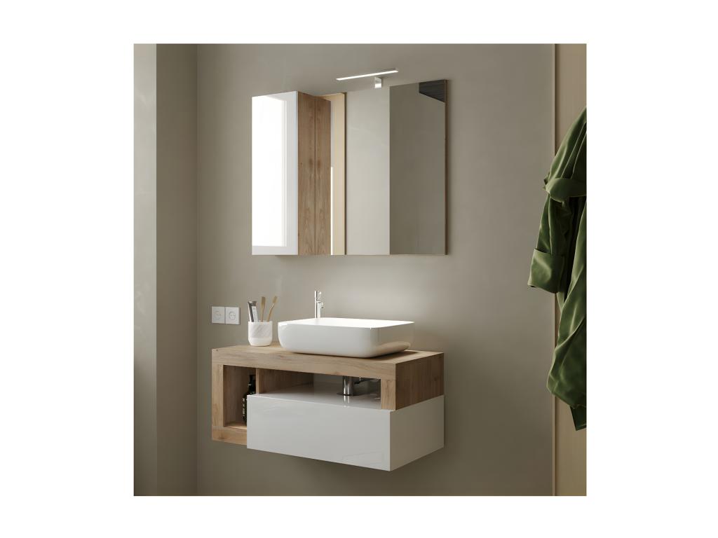 Wall-hung vanity unit 110 cm Natural Oak with basin - Nidchicshop 52216XWHR
