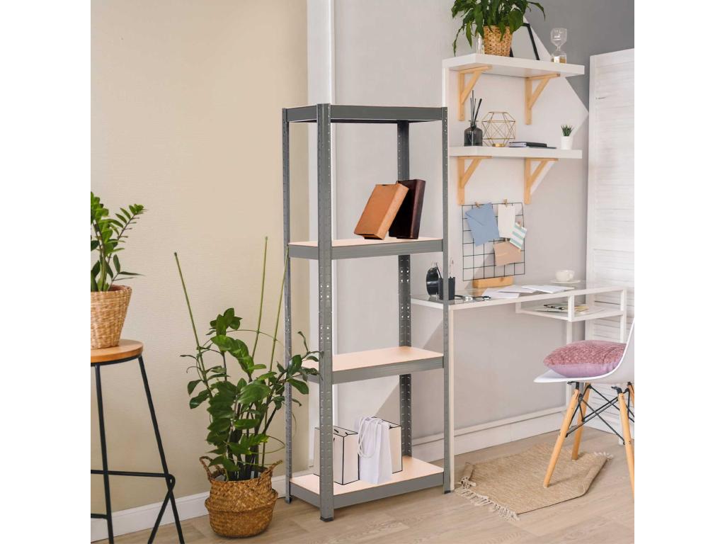 Metal shelving unit with 4 adjustable shelves, 148x60x30cm, 240 kg, Grey, Calmetop 78176GXHS