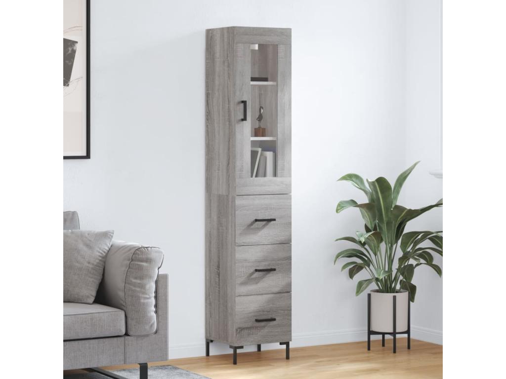Nidchicshop Highboard, Grey, 34.5x34x180 cm, Engineered Wood, 10361LQZA
