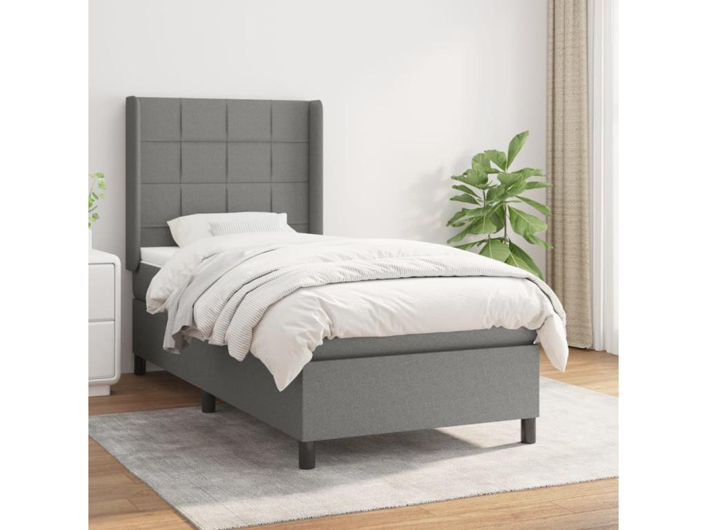 Upholstered bed base with mattress, dark grey, 100x200cm, fabric, 64694SBMZ