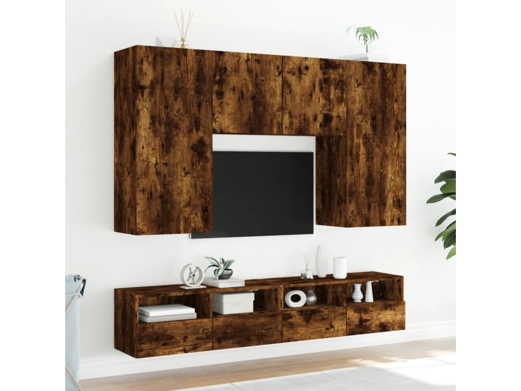 Smoked oak wall-mounted TV unit, 80x30x30 cm, engineered wood, 28939UCAG