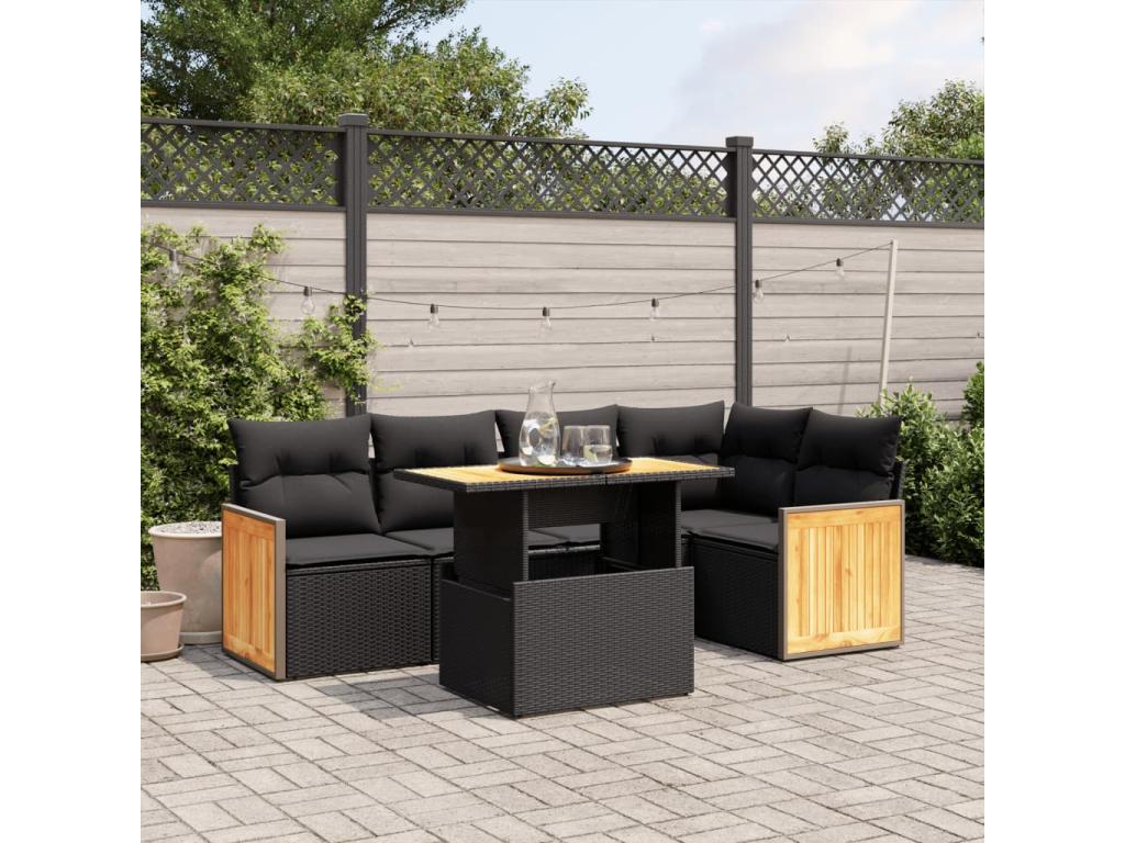 6-piece garden furniture set with cushions, black resin wicker 51304KSWJ