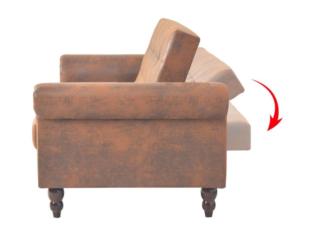 Convertible sofa bed with armrest, faux suede, brown, 89034ZOSD