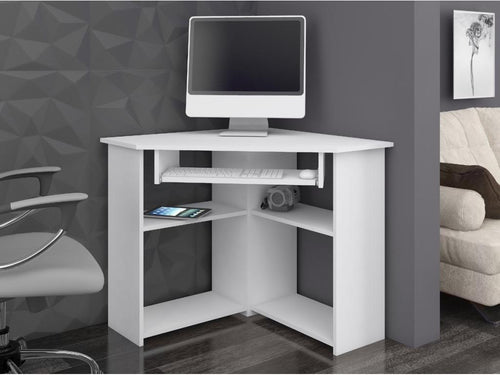 Bohometop Corner Computer Desk, White, 80 cm, White Front, 5 Shelves, 80x80x74 cm, 47238BCGJ