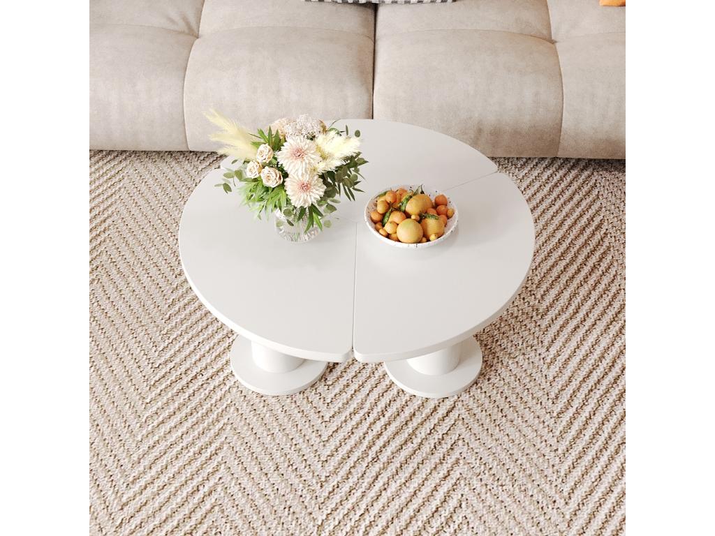 Round coffee table, 100 cm diameter, 40 cm high, painted Nidchicshop top and white PVC legs, 89221KRMP