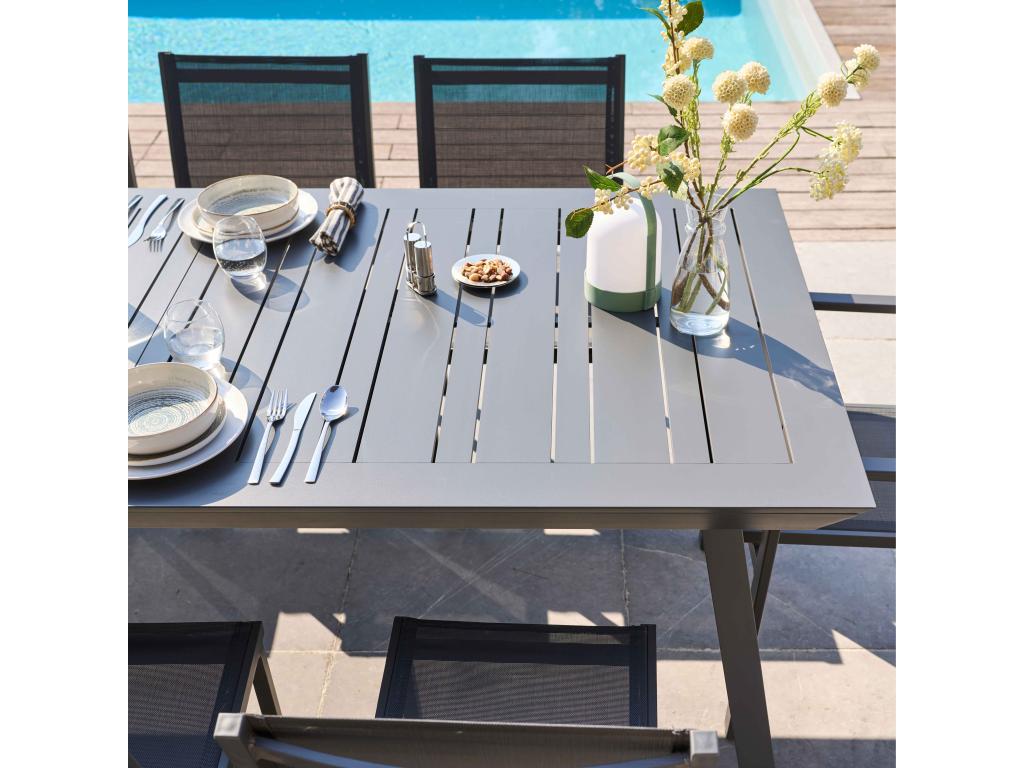 Extendable garden table and 10 chairs in grey aluminum 87265VOCO
