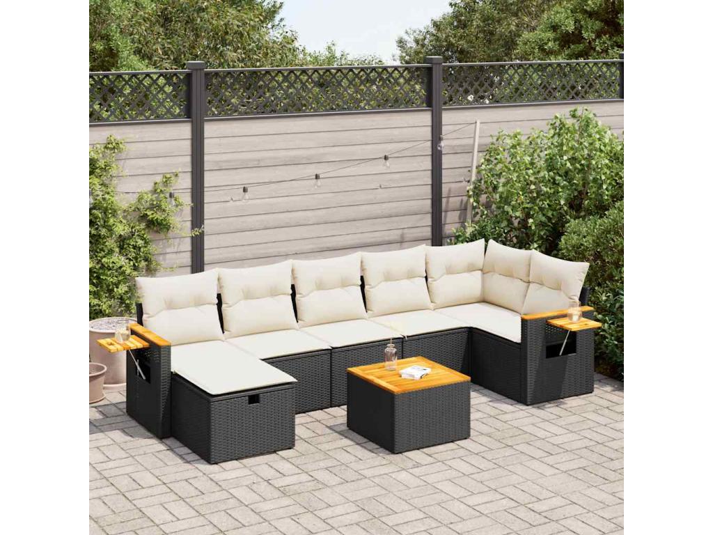 8-piece garden furniture set with cushions, black woven resin 00811KXCL