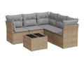 6-piece garden furniture set with cushions, beige woven resin, 88913SMLO