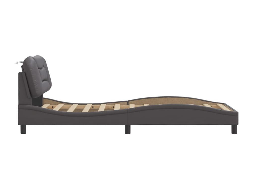 Grey faux leather bed frame without mattress, 90x200 cm