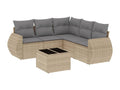 6-piece garden furniture set with cushions, beige wicker resin, 72248AMAC