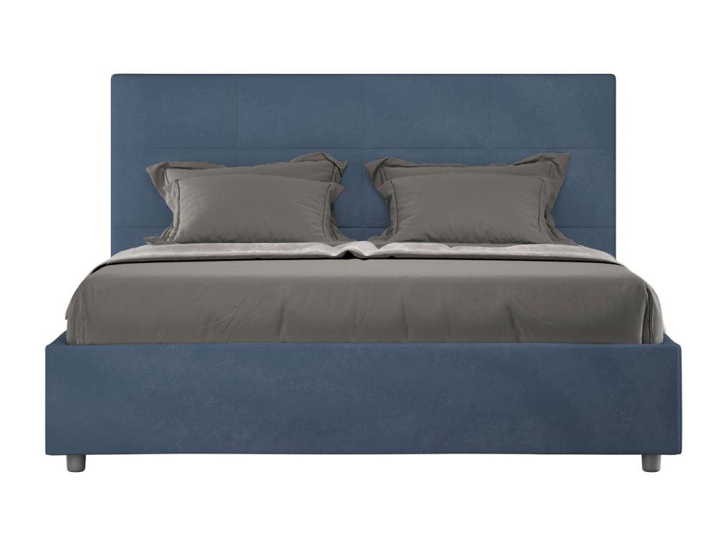 Nidchicshop 26078NSRV Upholstered Double Bed with Storage 140x210cm Blue Microfiber