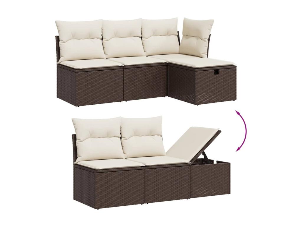 7-piece garden furniture set with cushions, brown woven resin, 85382IDAP