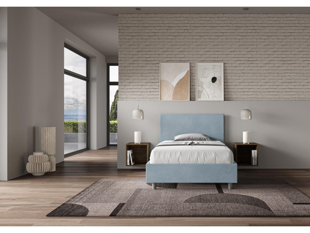 Single bed without slatted base, upholstered, 120x200 cm, light blue microfiber, Nidchicshop 87365CJMD