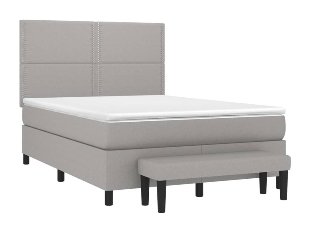 Upholstered bed base with mattress, light grey, 140x200cm, fabric, 78156HGHX