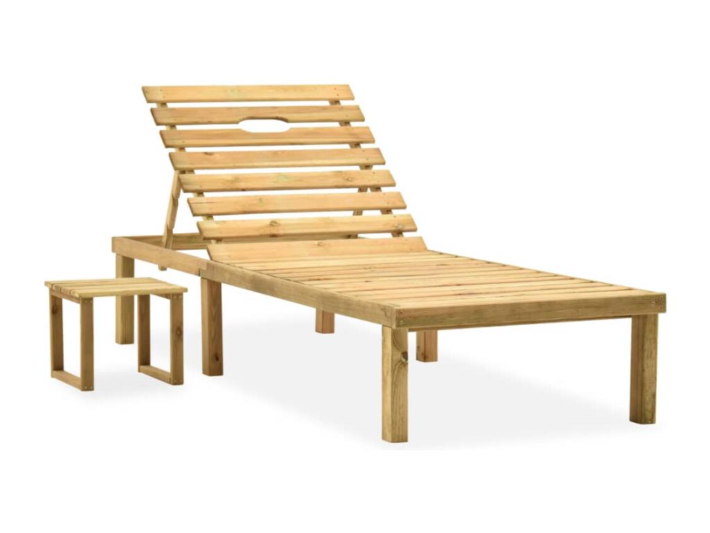 Garden chaise longue with table and cushion, impregnated pine, 94740ELGY