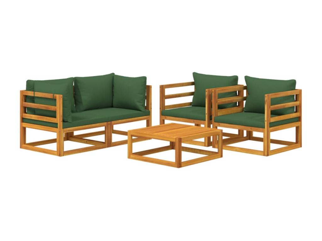 5-piece garden furniture set with green solid wood cushions 55876TIIF