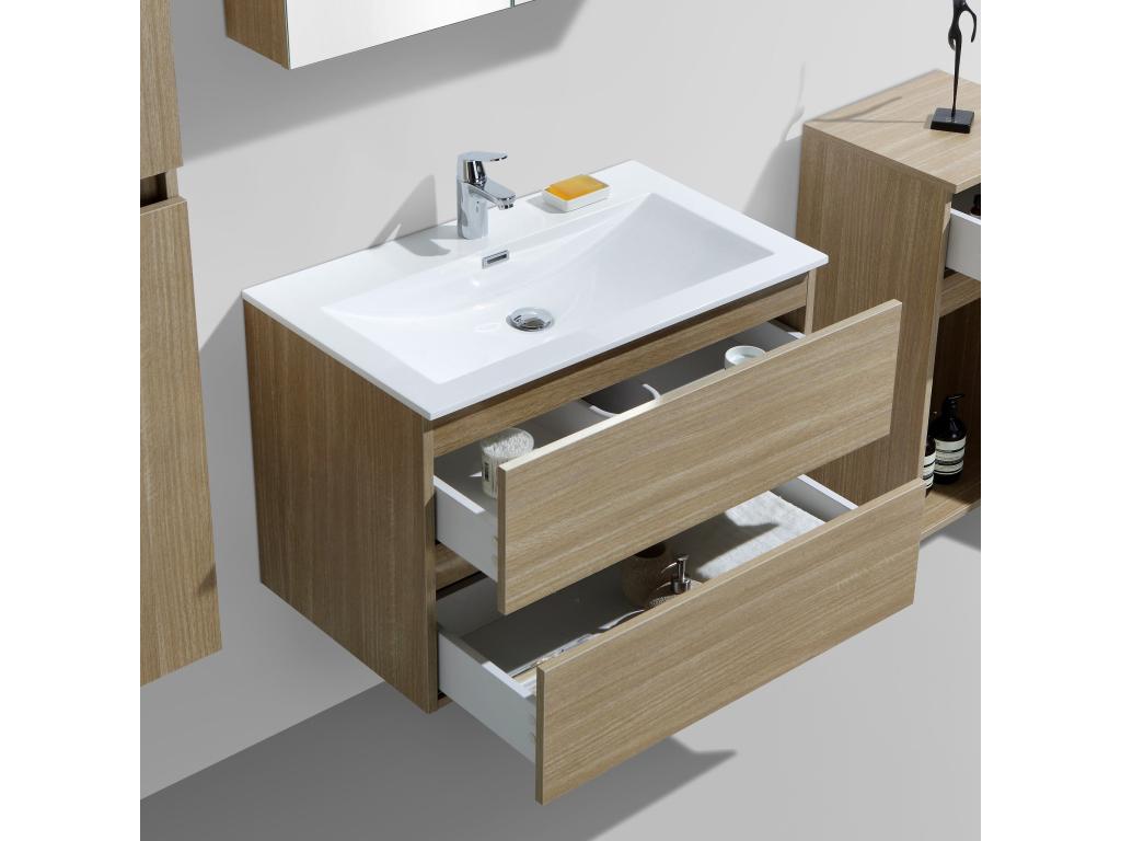 Nidchicshop single sink designer bathroom vanity unit, 80 cm wide, textured light oak, 32032WMOW