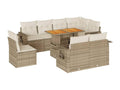 9-piece garden furniture set with cushions, beige woven resin, 28065OEMD