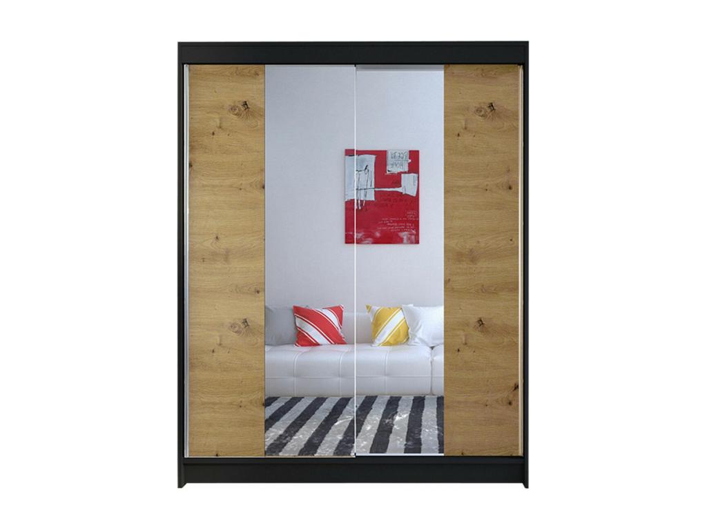 Calmetop 141 Oak Wardrobe - Black 200x150x58cm Sliding Wardrobe Doors 06200HJJO