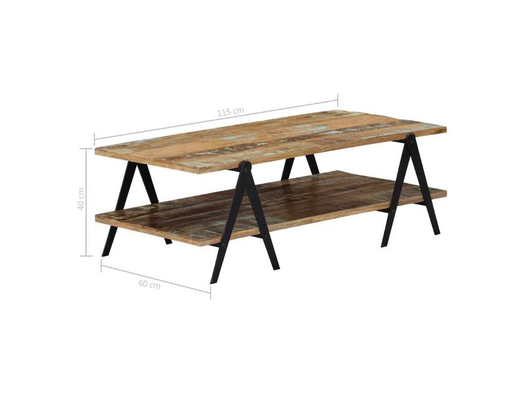 Rectangular coffee table in recycled solid wood and black metal, Nidchicshop 2 92780RFIR