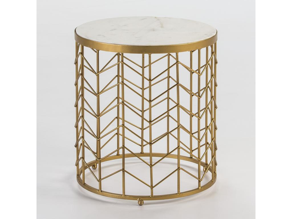 Round side table in white marble and gold-tone metal, Nidchicshop, H 46cm, 88969JCZF