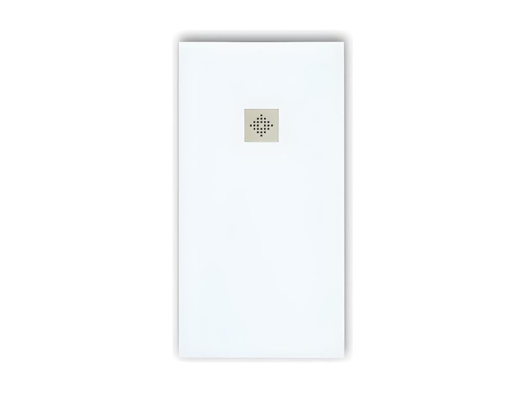 Extra-flat 80x160 cm PURE shower tray in white slate-effect resin with stainless steel grate 02578IIKB