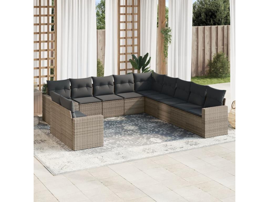11-piece garden furniture set with grey resin wicker cushions 05484JLFY