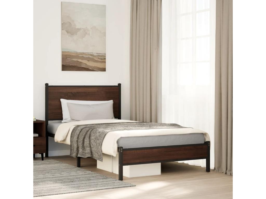 Metal bed frame without mattress, brown oak, 100x190 cm, 59908ABUY
