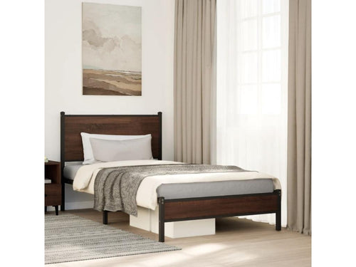 Metal bed frame without mattress, brown oak, 100x190 cm, 59908ABUY