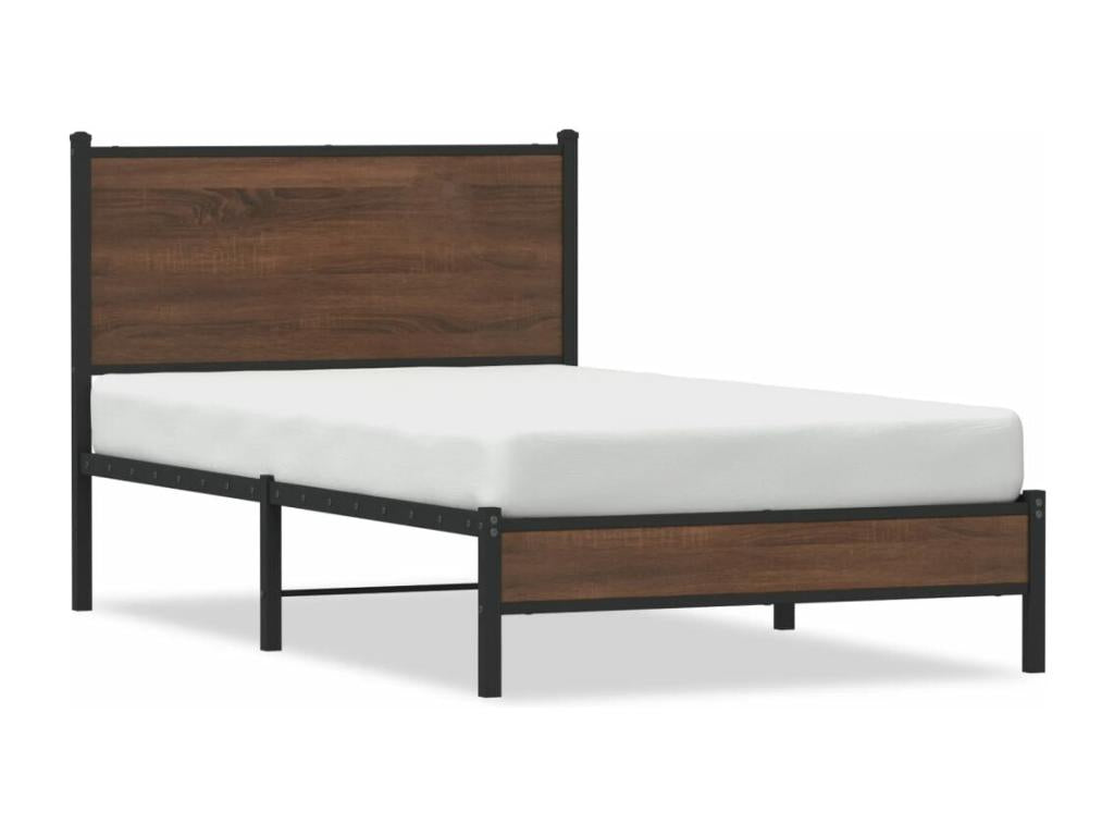 Metal bed frame without mattress, brown oak, 100x190 cm, 59908ABUY