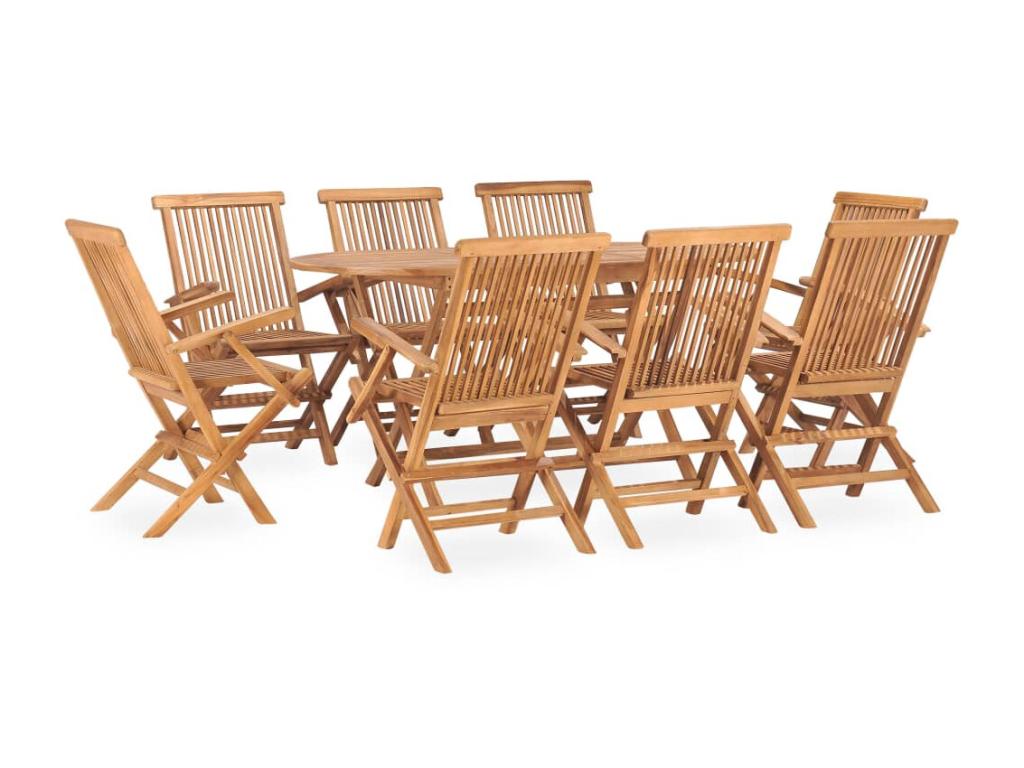 9-Piece Folding Outdoor Dining Set, Solid Teak Wood 25585NKLW