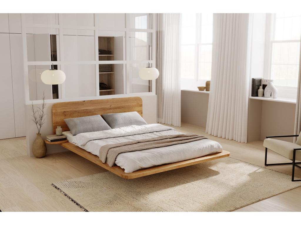 Nidchicshop Solid Oak Floating Bed / 160x200 cm Warm Natural Color 93344QDAO