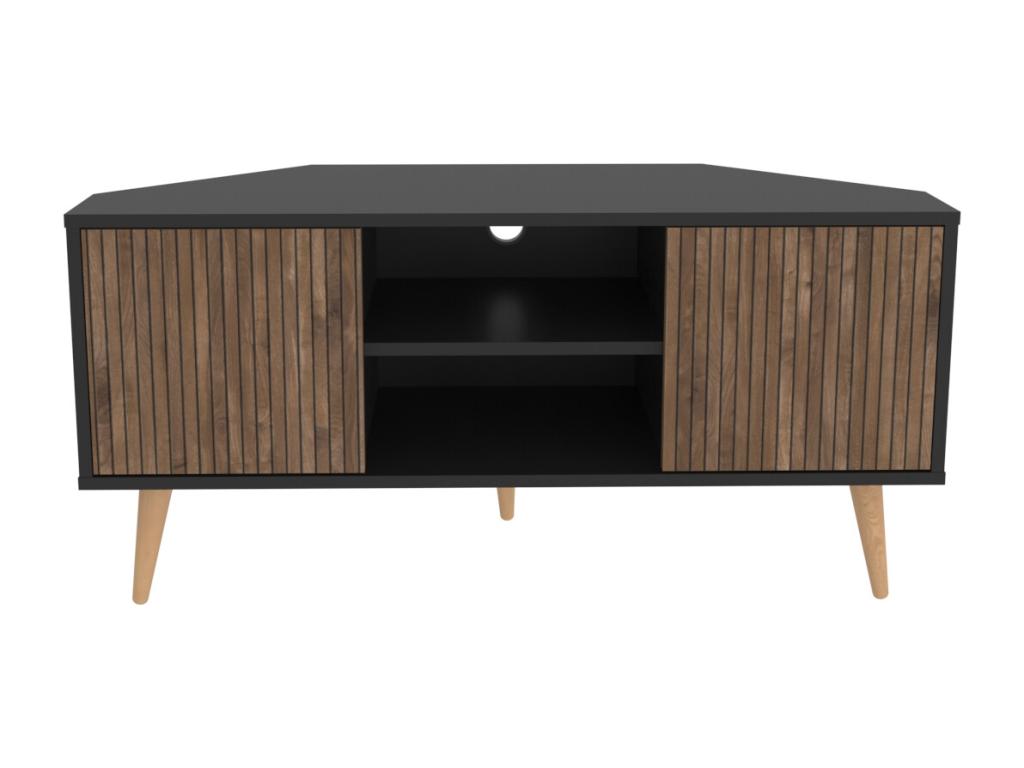 Nidchicshop 120cm Corner TV Unit with 2 Cabinets and Open Shelves, Black and Effect, Nidchicshop 72633NHFO