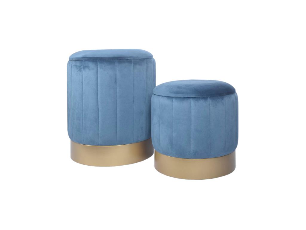 Set of 2 Blue Ottoman Stools with Storage for Living Room 77627PNWR