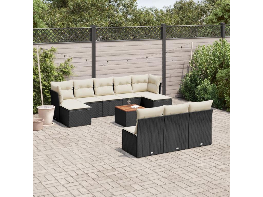 11-piece garden furniture set with cushions, black resin wicker, 63380RIJG