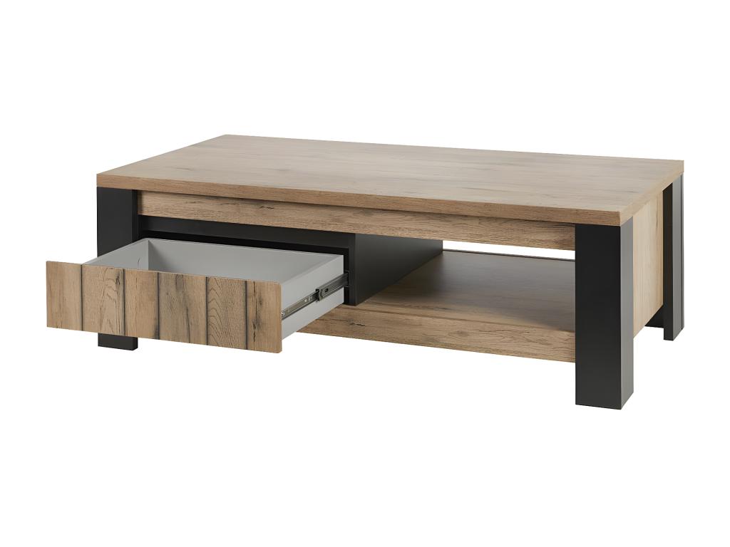 Nidchicshop - Coffee Table with 1 Drawer and 1 Niche, Metal and Wood-Look Finish, Nidchicshop 68977DWAP