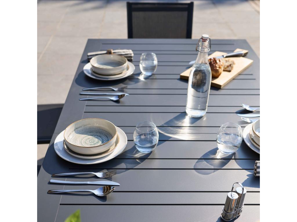 Extendable garden table and 10 chairs in grey aluminum 87265VOCO