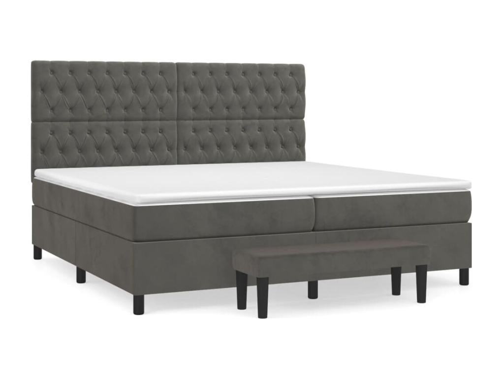 Upholstered bed base and mattress, Dark Grey, 200x200cm, Velvet, 67902YQYB