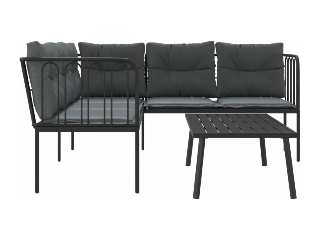 Garden sofa and cushion set, black steel and textilene, 44163AOHZ