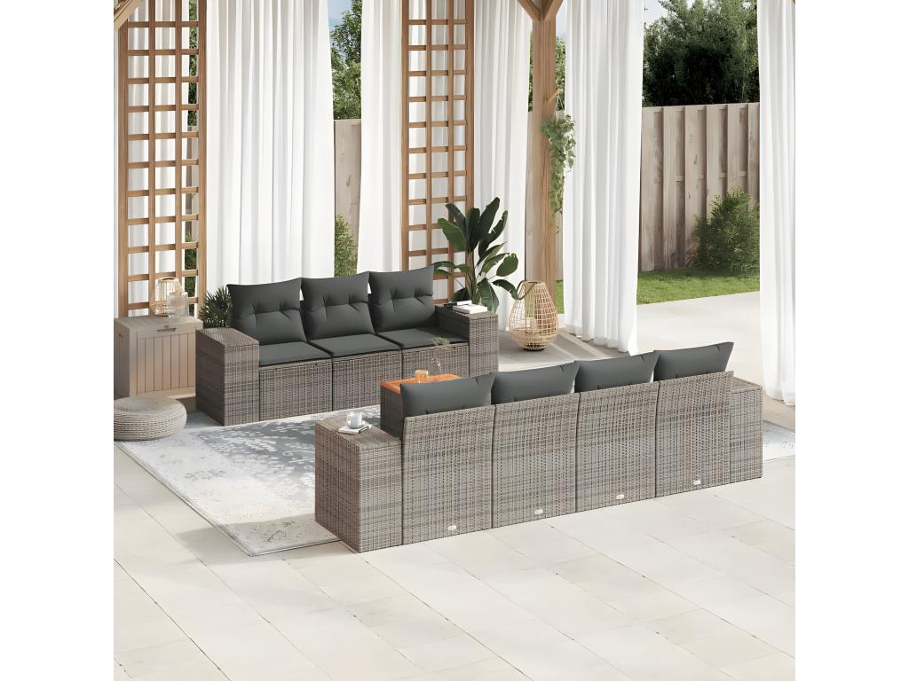 8-piece garden furniture set with grey resin wicker cushions 29648KRKW