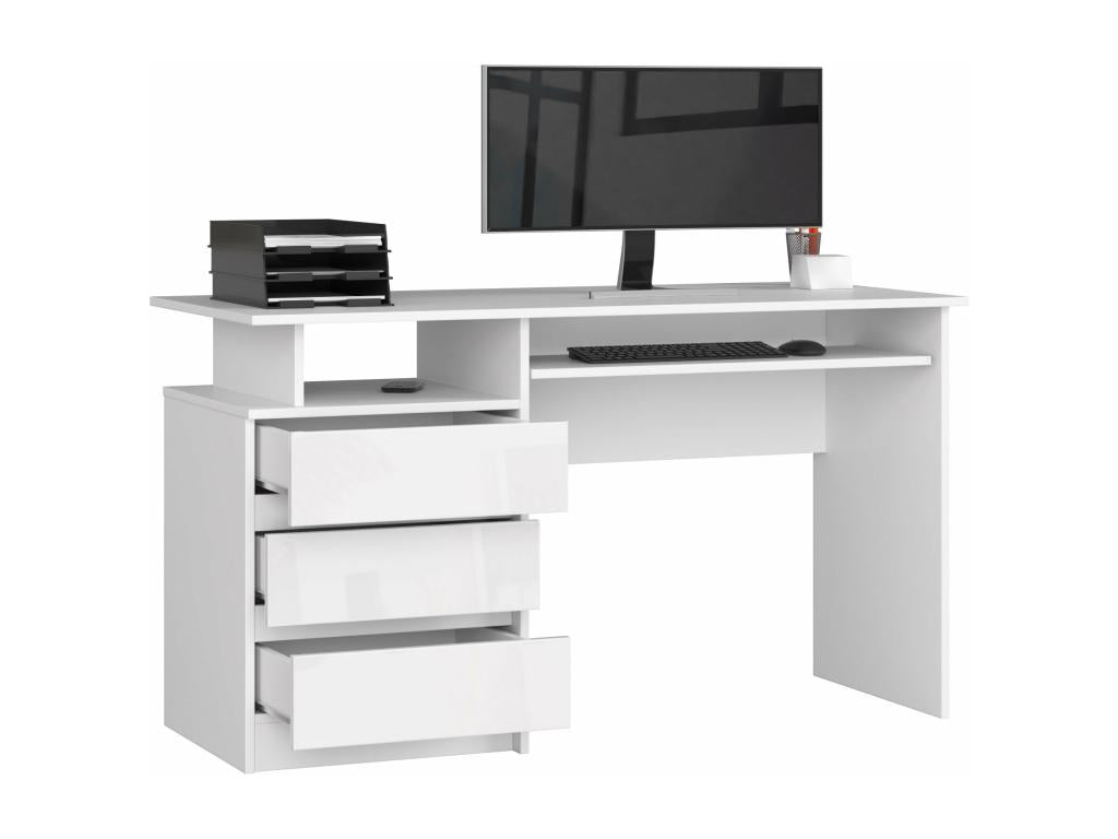 Nidchicshop desk, white MDF wood, left-hand opening, 4 drawers, glossy white front, 90x50x77 cm, 06803SGJJ
