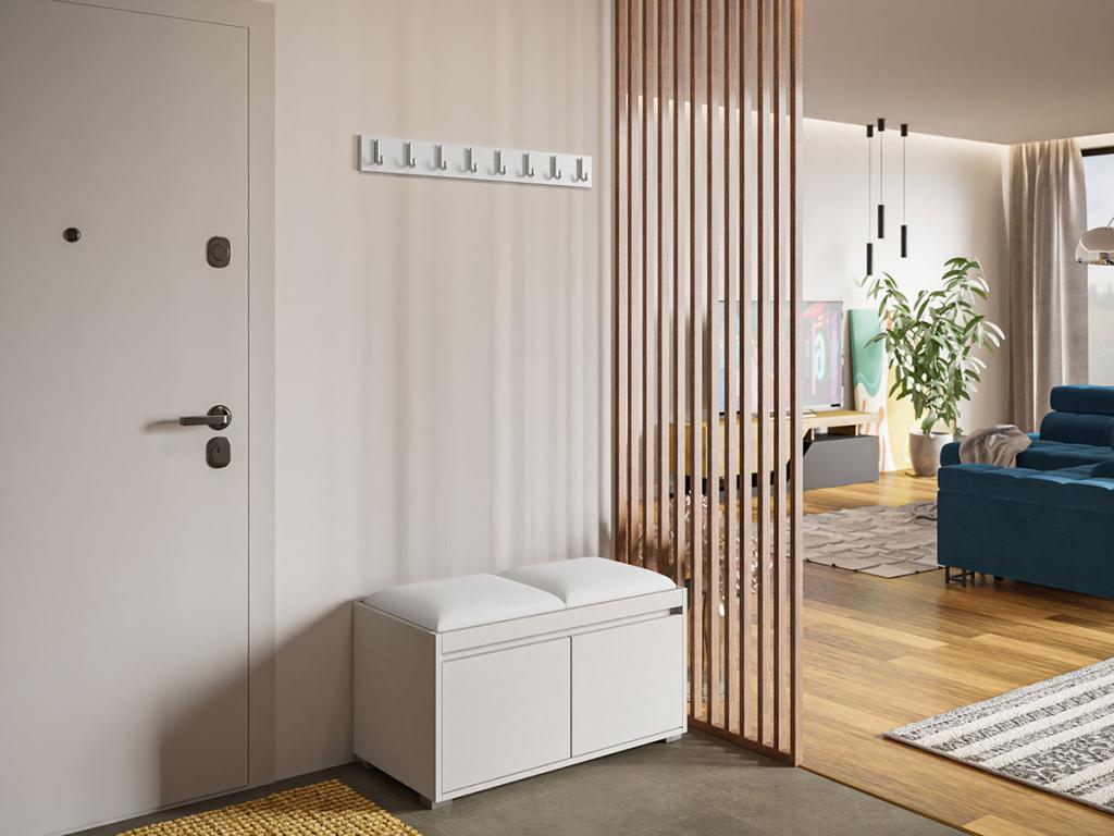 Calmetop 386 85x34cm White Faux Leather Entryway Unit - Laminate - Wall-Mounted - Freestanding 19590UNMG