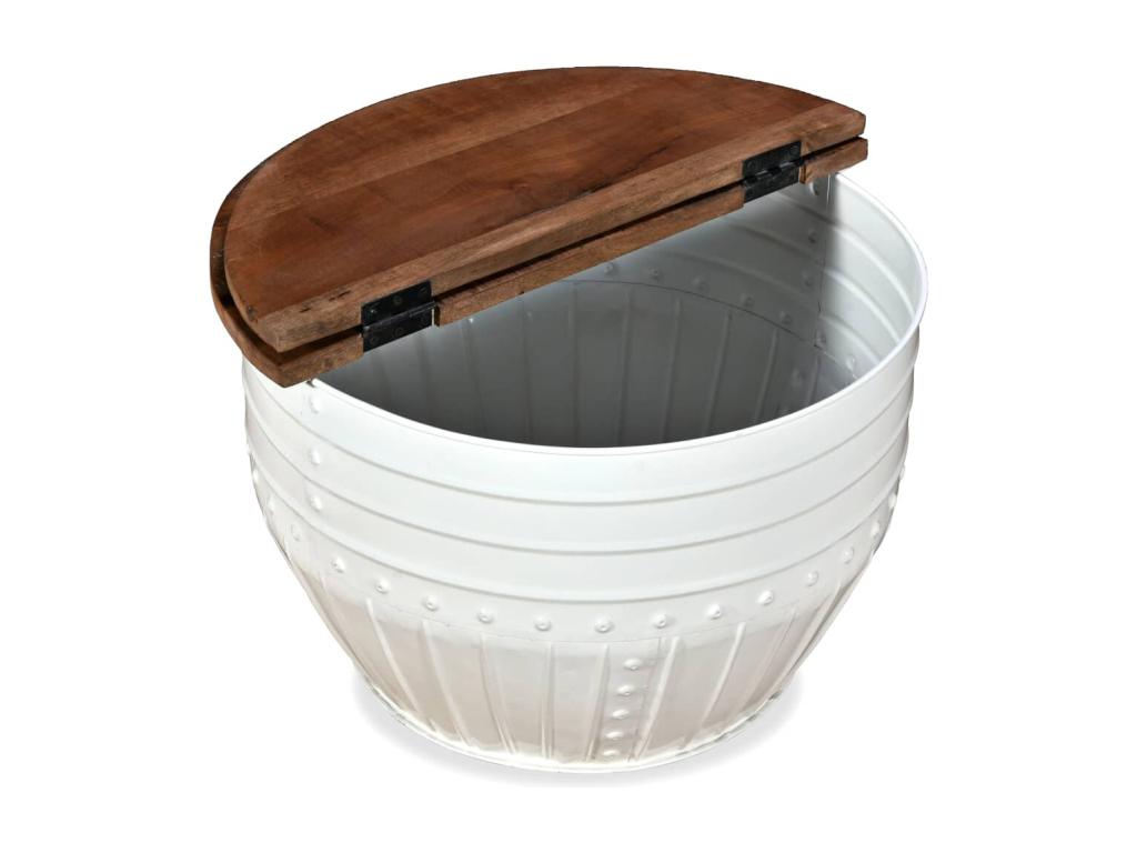 Coffee table, solid reclaimed wood, white, barrel shape, 94738MCMD