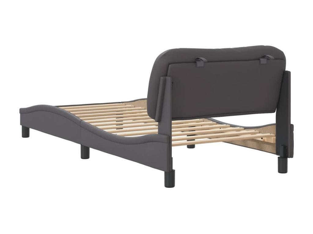 Grey faux leather bed frame without mattress, 90x200 cm