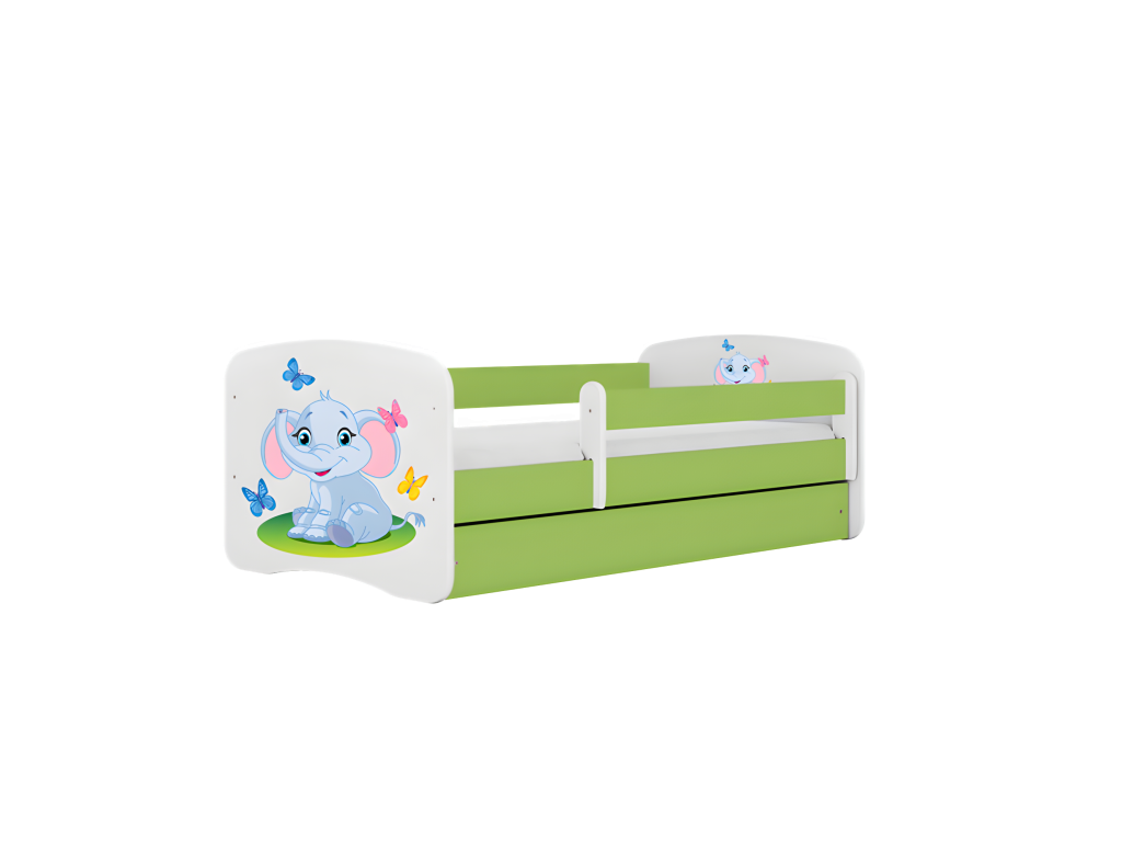 Calmetop baby bed, green elephant, with drawer and mattress 140/70 43290AKZJ