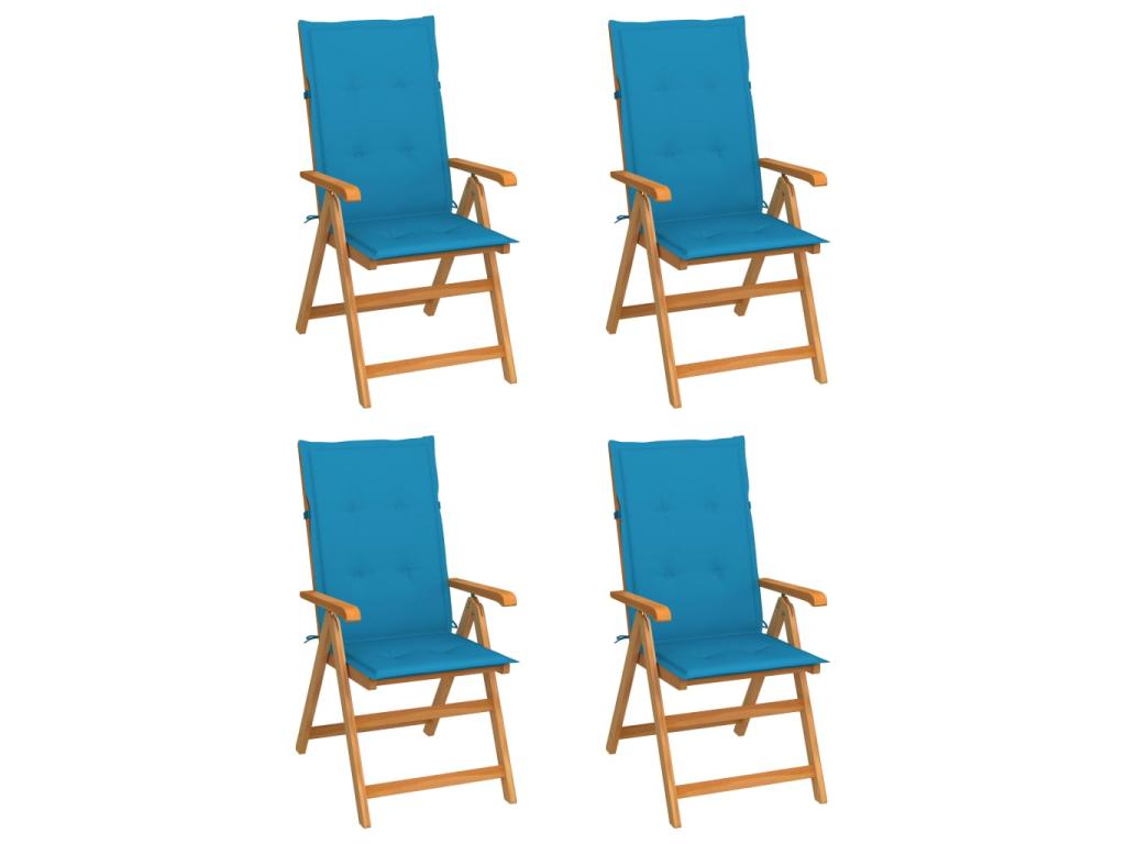 4-piece garden chairs with blue cushions, teak wood, 12656VIGK