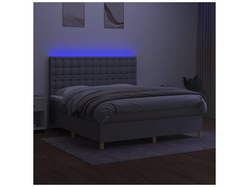 Nidchicshop bed base with mattress and LED light grey 160x200 85648VXAU