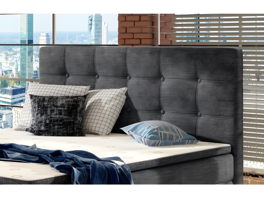 Complete box spring bed set including headboard, bed base, mattress, and mattress topper - Nidchicshop - luxury dark grey fabric - 160x200 cm 73480RBFX