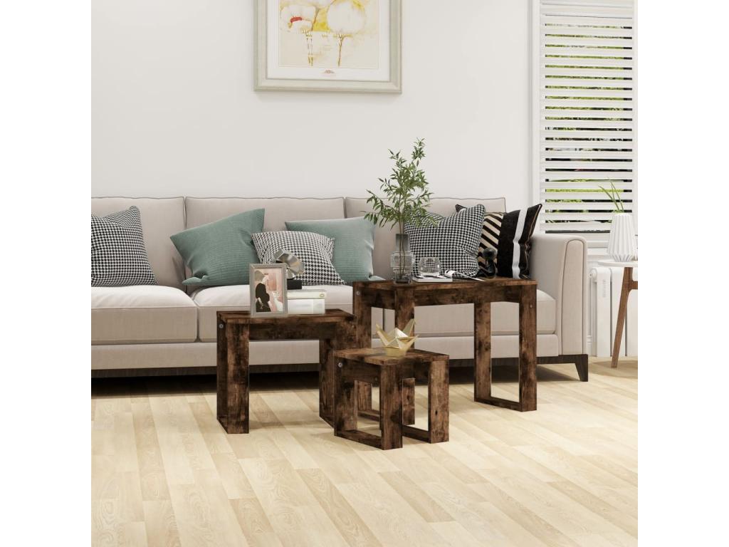 Nesting tables, 3 pieces, Smoked Oak, Engineered Wood 80868ANSC