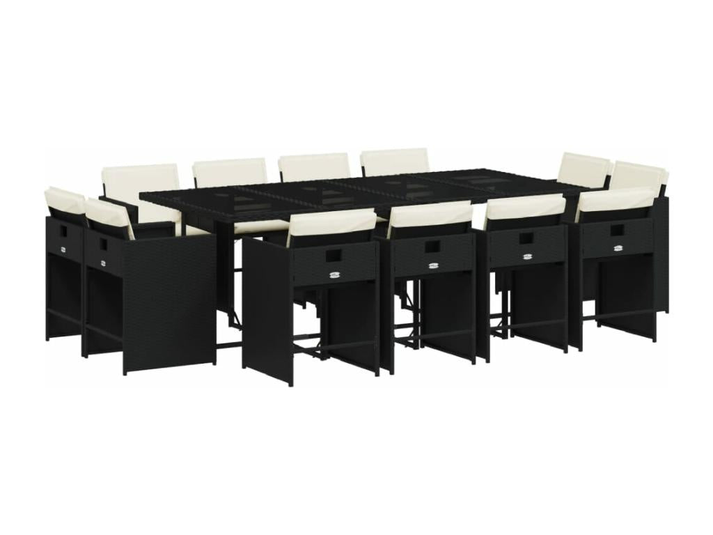 13-piece garden dining set with cushions, black resin wicker, 47495CRJG